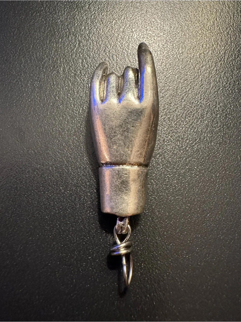 Heavy Sculptural I Love You ASL Hand Pendant Silver Tone 2”